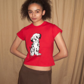 DoOr 小狗红色纯棉T恤短袖 Sarah 印花休闲夏款