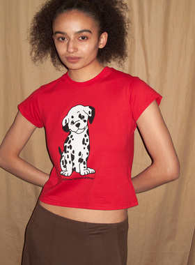 A DoOr 小狗红色纯棉T恤短袖 Sarah 印花休闲夏款