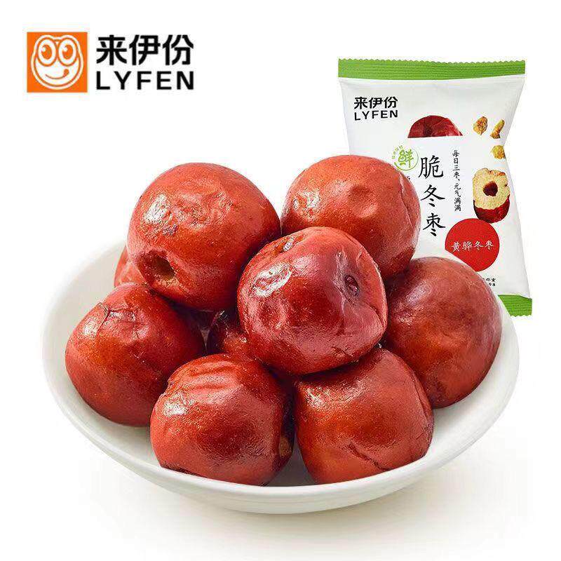 来伊份脆冬枣250g酥脆独立小包装即食无核红枣来一份网红休闲零食