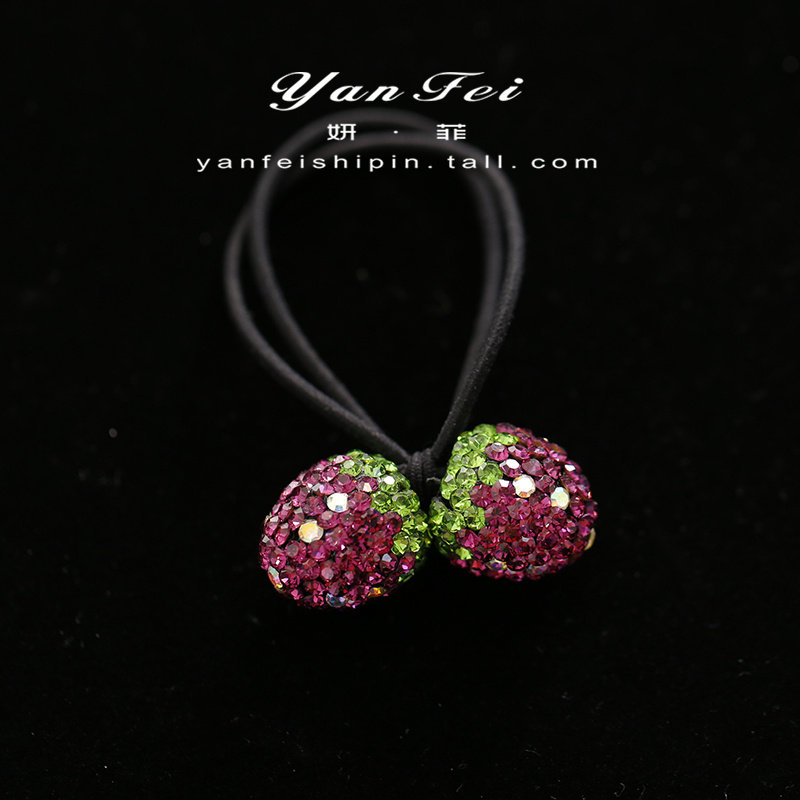 妍菲发饰品发饰满钻闪闪水钻大圆球发绳头绳草莓发圈扎头发皮筋