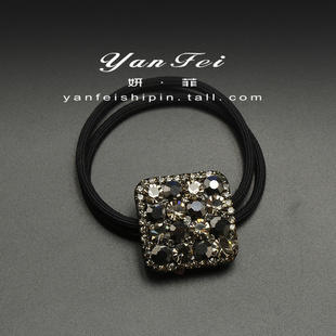 妍菲复古水钻发圈韩国时尚 感镶钻水晶头绳网红气质少女橡皮筋发绳