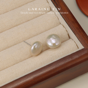 YIN淡水珍珠耳环复古纽扣气质银针耳钉耳夹无耳洞耳饰女 LARAINE
