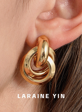 Ins博主同款几何造型耳环女S925银针时尚高级感气质港风耳夹耳饰