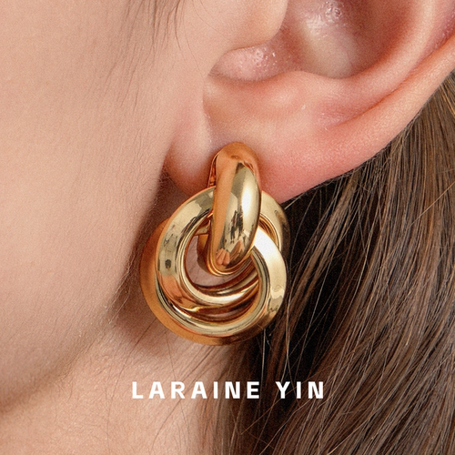 Ins博主同款几何造型耳环女S925银针时尚高级感气质港风耳夹耳饰