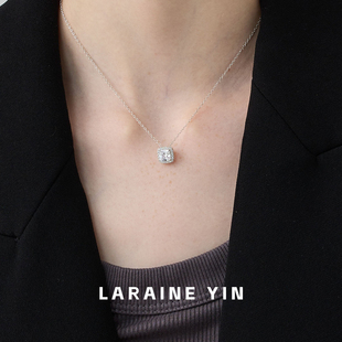 LARAINE 百搭方形闪钻锆石吊坠锁骨链 YIN小众设计通体银项链个性