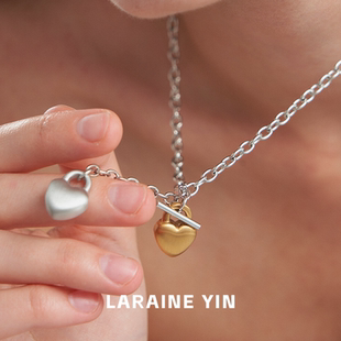 LARAINE 拉丝金银吊坠链条锁骨链卫衣链 YIN复古情侣爱心项链个性