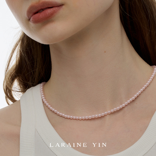 LARAINE 百搭锁骨链颈链 YIN小众高级感粉色人造珍珠项链个性