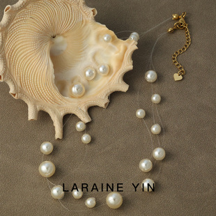 小众设计 钛钢轻奢锁骨链法式 LARAINE YIN隐形错落人造珍珠项链女