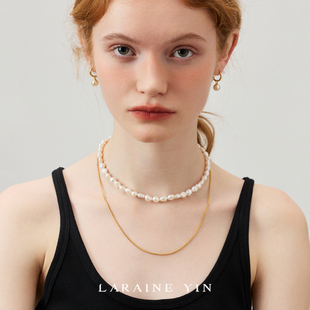 LARAINE YIN欧美复古巴洛克珍珠双层项链蛇骨链小众设计感锁骨链