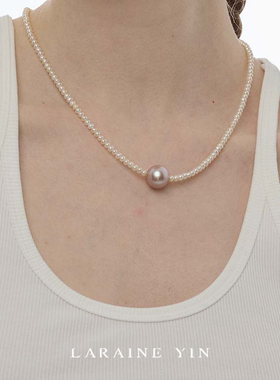LARAINE YIN爱迪生珍珠项链近似正圆淡水珍珠米珠锁骨链轻奢银饰
