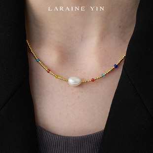 YIN小众设计彩色串珠轻奢淡水珍珠项链锁骨链 LARAINE