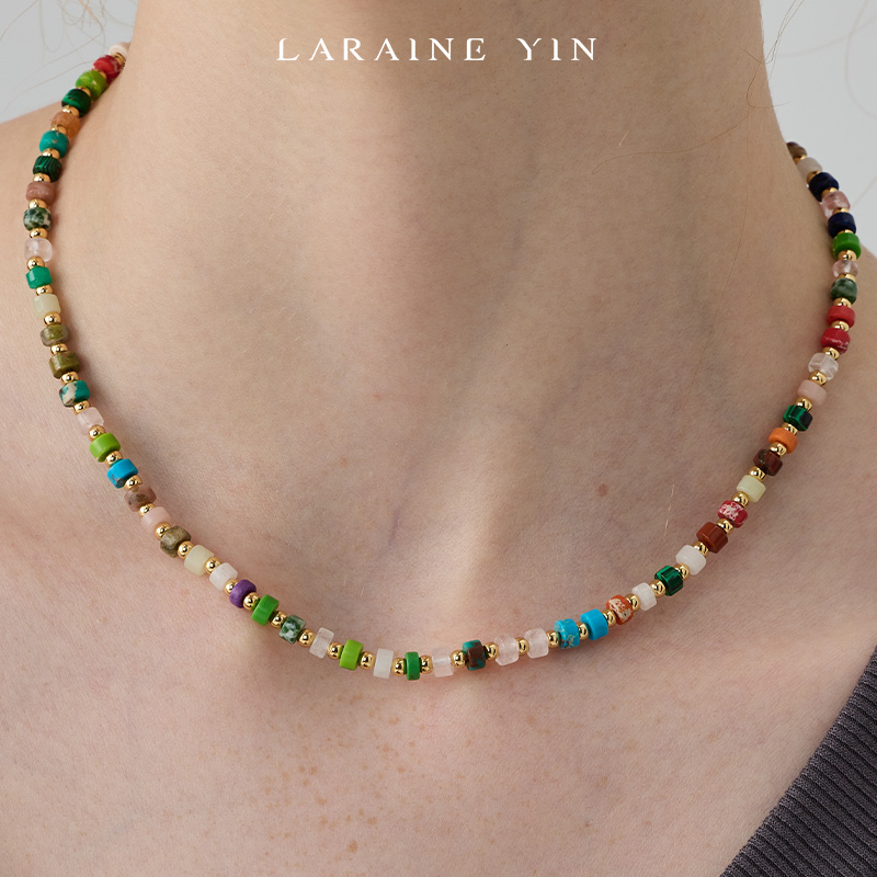 LARAINE YIN细锁骨链串珠彩色项链女民族风多巴胺淡水珍珠颈链