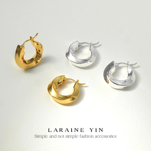 LARAINE YIN小众冷淡风扭曲金属耳扣简约设计感素圈耳环c型耳圈