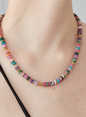 LARAINE YIN彩色飞盘玉髓多巴胺串珠项链小众轻奢简约锁骨链
