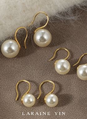 fever同款经典真多麻灰色白色施家高跟鞋珍珠耳环S925纯银耳钩