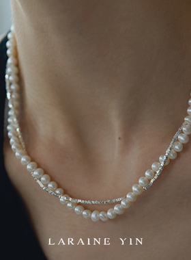 LARAINE YIN小众轻奢碎银子淡水珍珠项链双层叠戴百搭锁骨链手链