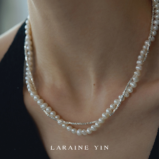 LARAINE YIN小众轻奢碎银子淡水珍珠项链双层叠戴百搭锁骨链手链