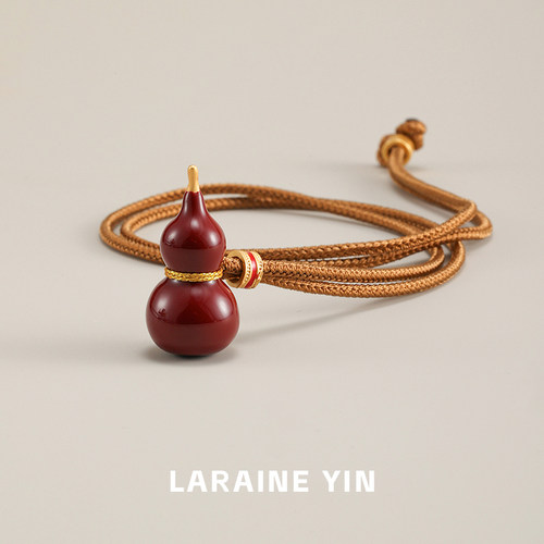 新中式复古红色葫芦项链编织绳长款毛衣链时尚民族风高级感颈链