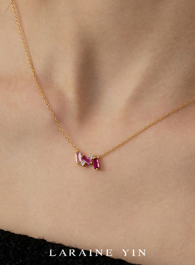 欧美轻奢少女心粉色闪钻项链