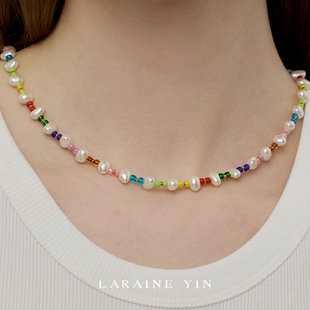 LARAINE YIN彩色多巴胺珠子巴洛克淡水珍珠项链高级感夏度假风