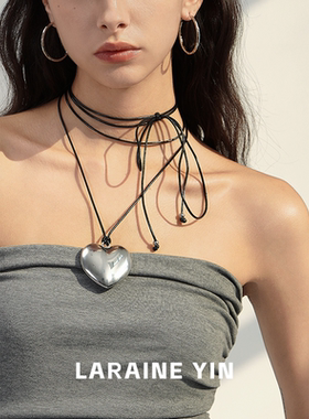 LARAINE YIN长款大爱心吊坠项链高品质甜酷锁骨链 送银色金属链条