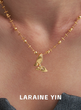 LARAINE YIN金色古法拉丝蝴蝶项链镶钻吊坠锁骨链小众高级感颈链