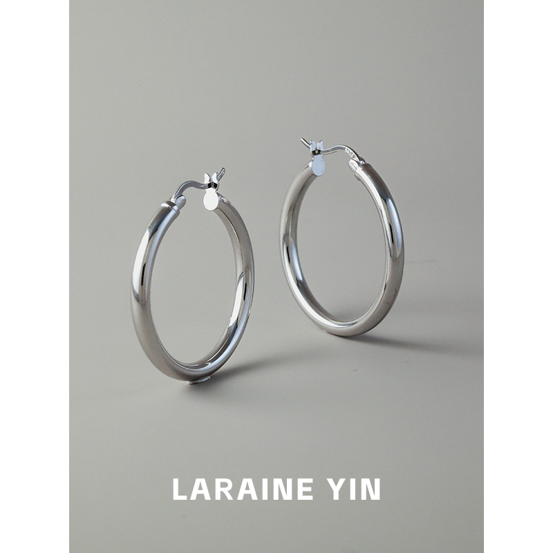 通体s925纯银大圆圈hoop耳环女小众高级感欧美耳圈百搭耳饰2025年