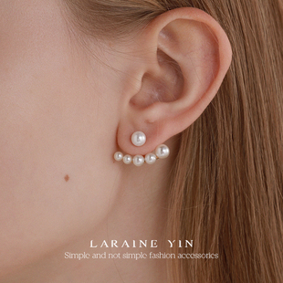 简约小香风渐变珍珠耳钉两戴耳环闪钻扇形耳饰不易掉色2026年新款
