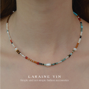 LARAINE YIN小众设计彩色串珠项链巴洛克珍珠锁骨链多巴胺