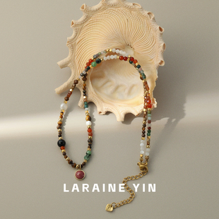 LARAINE YIN复古小众高级感手工串珠项链彩色多巴胺颈链锁骨链