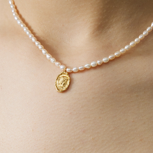 LARAINE 复古珍珠项链高级感气质颈链锁骨链浮雕人像吊坠 YIN法式
