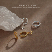 镶钻六芒星耳环女小众设计感冷淡风耳钉不对称耳饰叠戴五角星耳扣