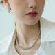 真多麻灰色施家珍珠项链女轻奢叠戴颈链高级感锁骨链纯银元 宝扣