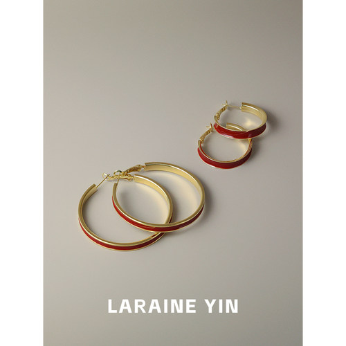 LARAINE YIN安可拉红色圈圈耳环小众设计高级感耳圈秋冬滴油耳饰