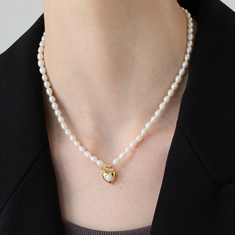 小众淡水珍珠通体银爱心吊坠