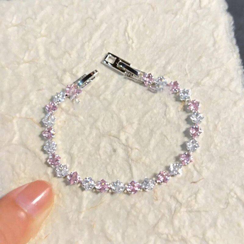 时尚锆石韩系高级感小手饰手链时尚甜美方形清新简约手环百搭批发