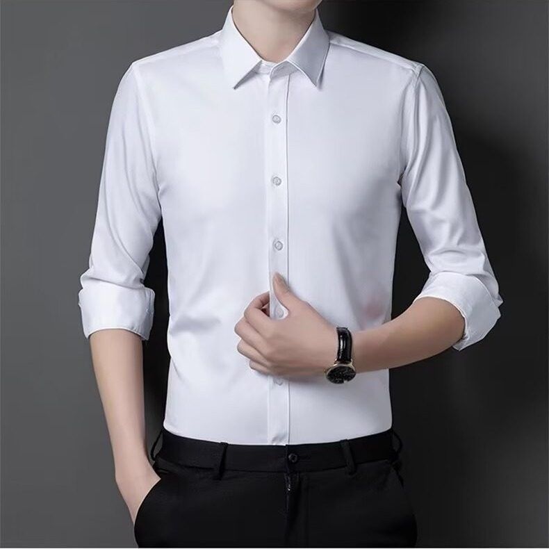 长袖春款白色白色男黑色衬衫商务纯色衬衣男士白寸衣上班正装修身