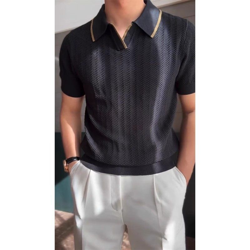olo成熟领衫黑色男针织剪刀Vt恤