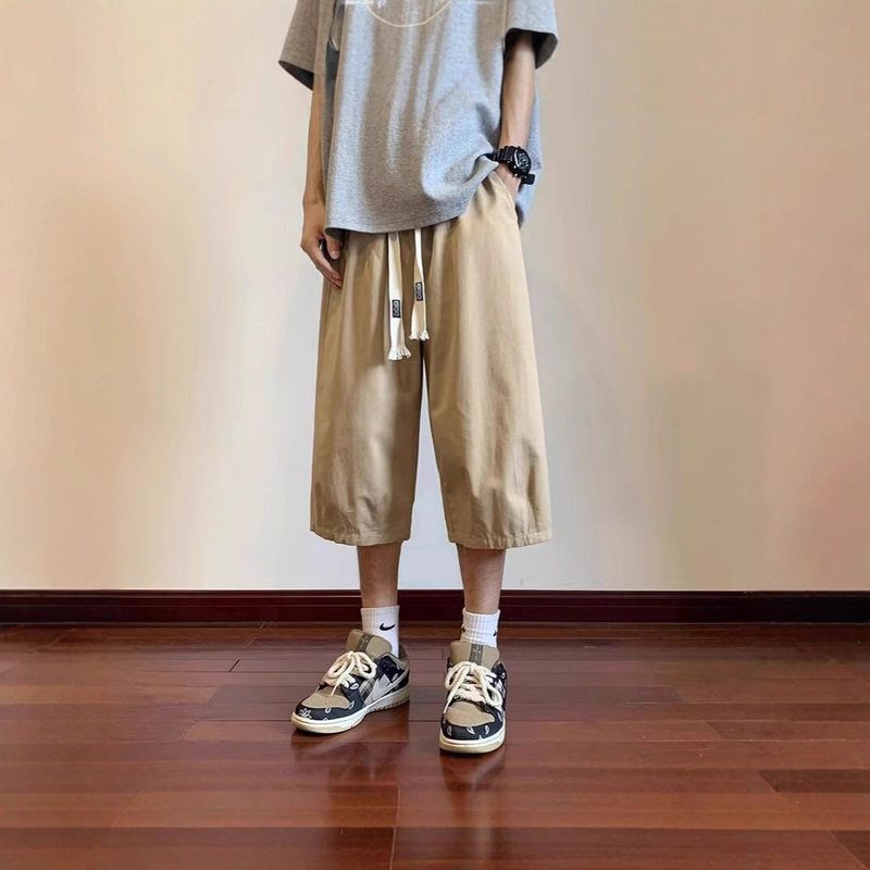 短裤夏季休闲外穿宽松卡其色八分裤七分裤子过膝男士男生运动薄款