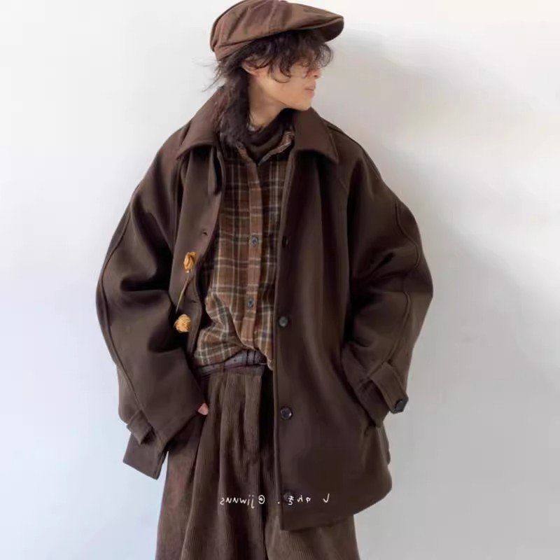 美拉德复古肩袖夹克男女呢大衣日系插宽松外套单排休闲呢子扣毛,男装,夹克,淘宝优惠券,粉丝福利购,淘宝优惠卷