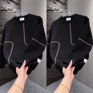 男圆领潮宽松羊羔绒外套加绒秋冬季纯色加厚百搭大码套头卫衣保暖