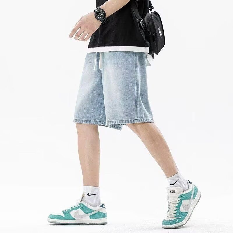 五分裤休闲男中裤男生直筒夏季抽绳简约潮牌百搭牛仔短裤浅色宽松
