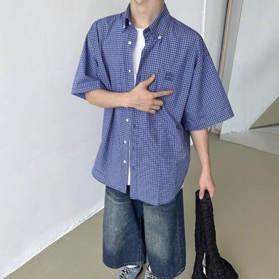 男女复古短袖衬衫百搭休闲刺绣