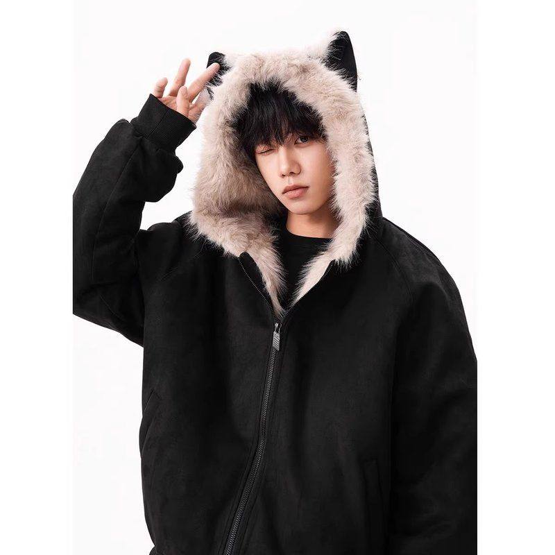 绒毛夹克加厚潮牌座山雕重磅情侣男女麂皮棉服领冬季兔耳美式加绒,男装,棉衣,淘宝优惠券,粉丝福利购,淘宝优惠卷