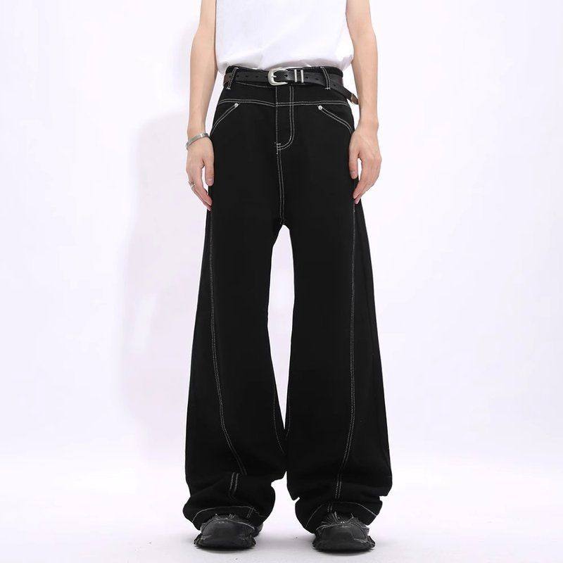 弯刀anfit牛仔裤黑色裤子明线设计感直筒微喇裤le美式男款辑c高街,男装,牛仔裤,淘宝优惠券,粉丝福利购,淘宝优惠卷