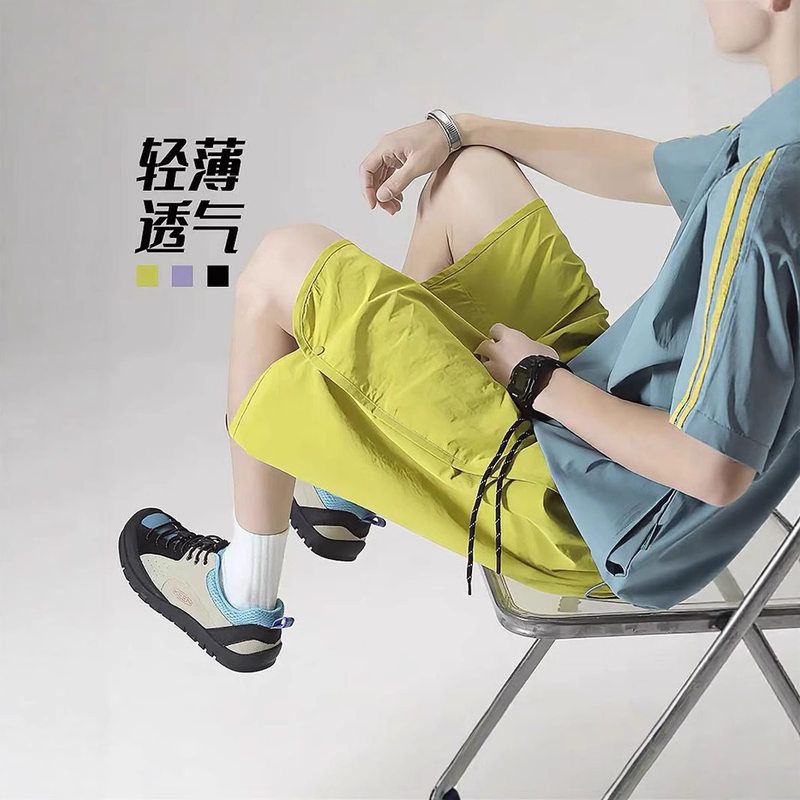 夏季设计多巴胺子短裤2025轻薄运动直筒休闲开叉五分裤男士速干