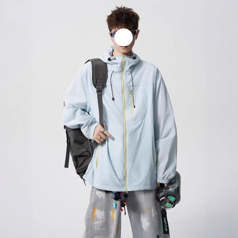 防紫外线薄款美式夏季男外套冲锋衣登山风防晒服连帽潮牌机能户外