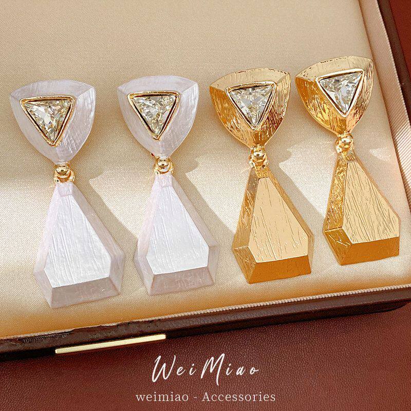 夸张小众耳饰高级感银针耳环欧美风批发三角形镶钻几何形耳钉轻奢