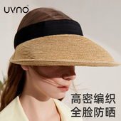 uvno帽子女2024新款 防晒草编草帽遮阳空顶防紫外线大帽檐遮脸夏天