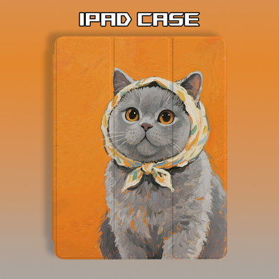 适用于苹果新款iPadPro保护套Air4/5/6带笔槽25款mini平板保护壳英短蓝猫三折书本式旋转款iPad7/8/9第十代